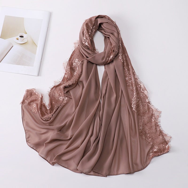 Pearl Chiffon Hijab with Lace Trim (MH218)