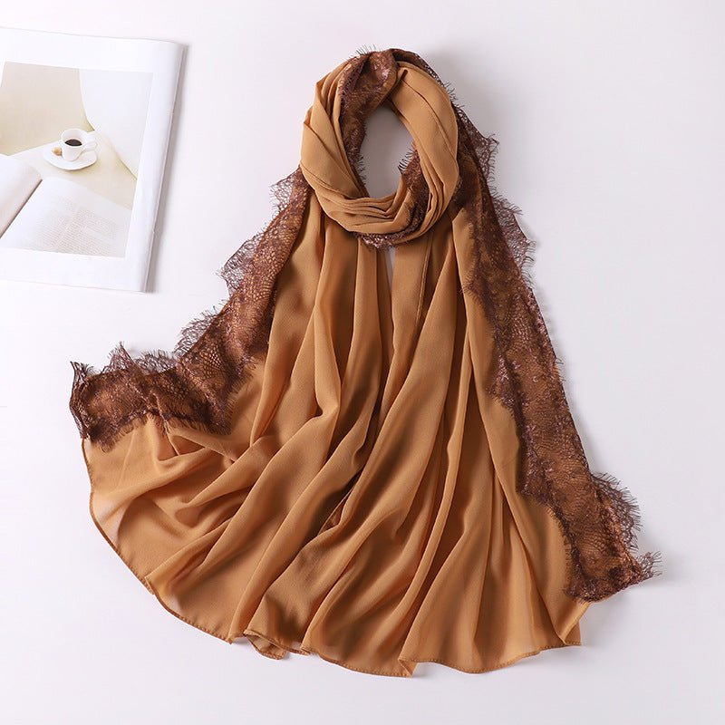 Pearl Chiffon Hijab with Lace Trim (MH218)