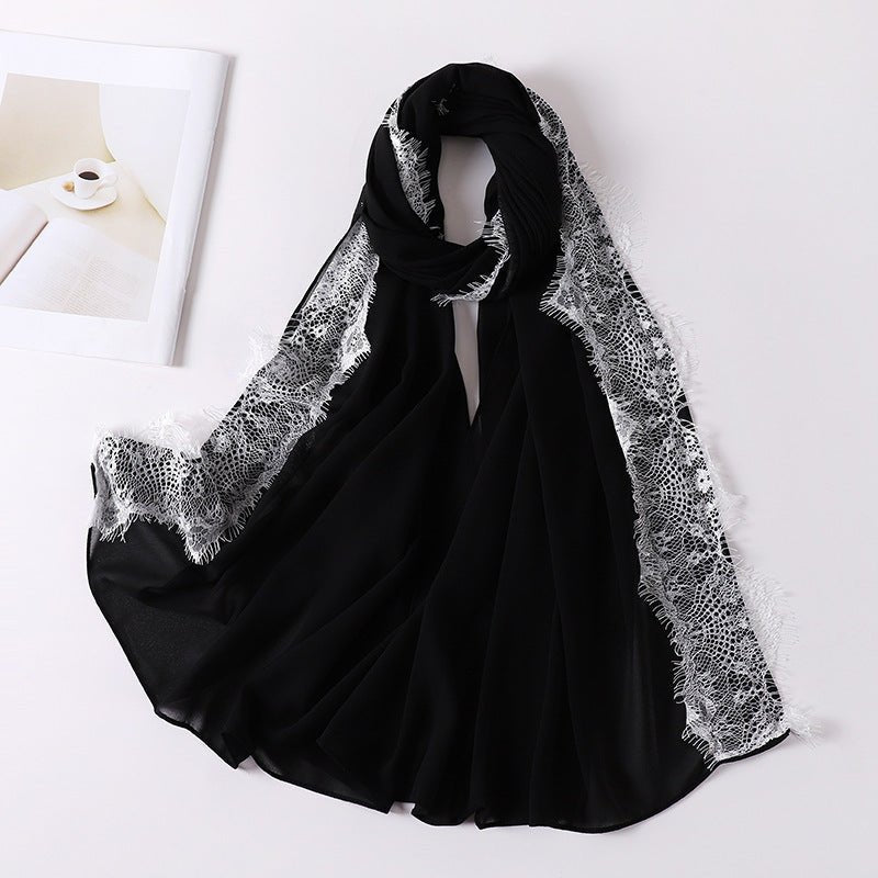 Pearl Chiffon Hijab with Lace Trim (MH218)