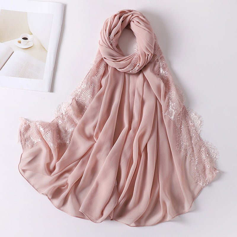 Pearl Chiffon Hijab with Lace Trim (MH218)