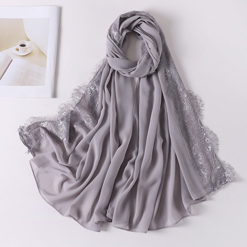 Pearl Chiffon Hijab with Lace Trim (MH218)