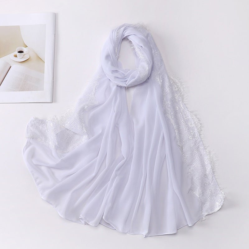 Pearl Chiffon Hijab with Lace Trim (MH218)