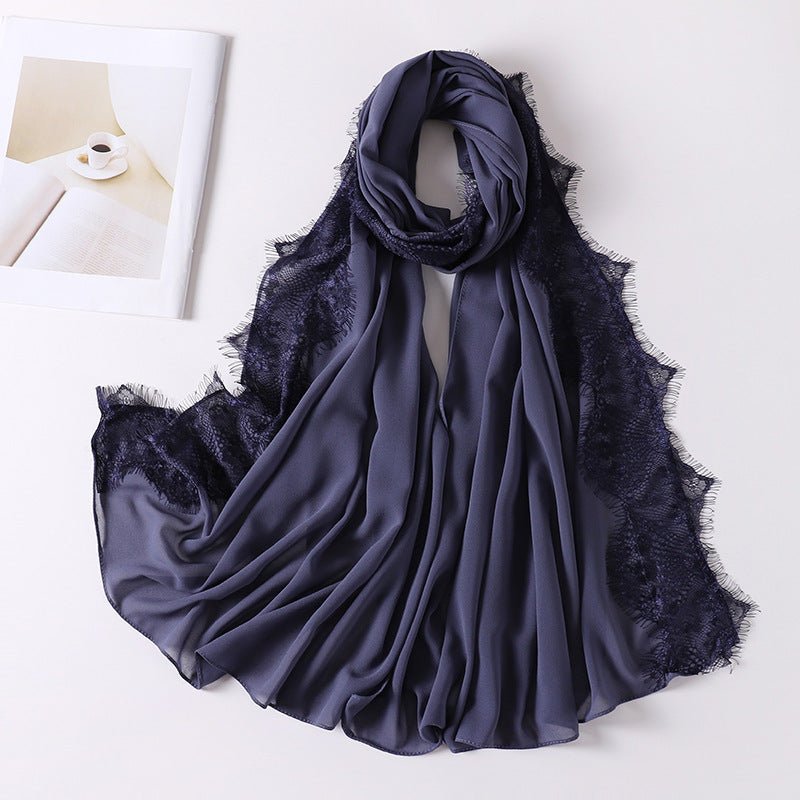 Pearl Chiffon Hijab with Lace Trim (MH218)