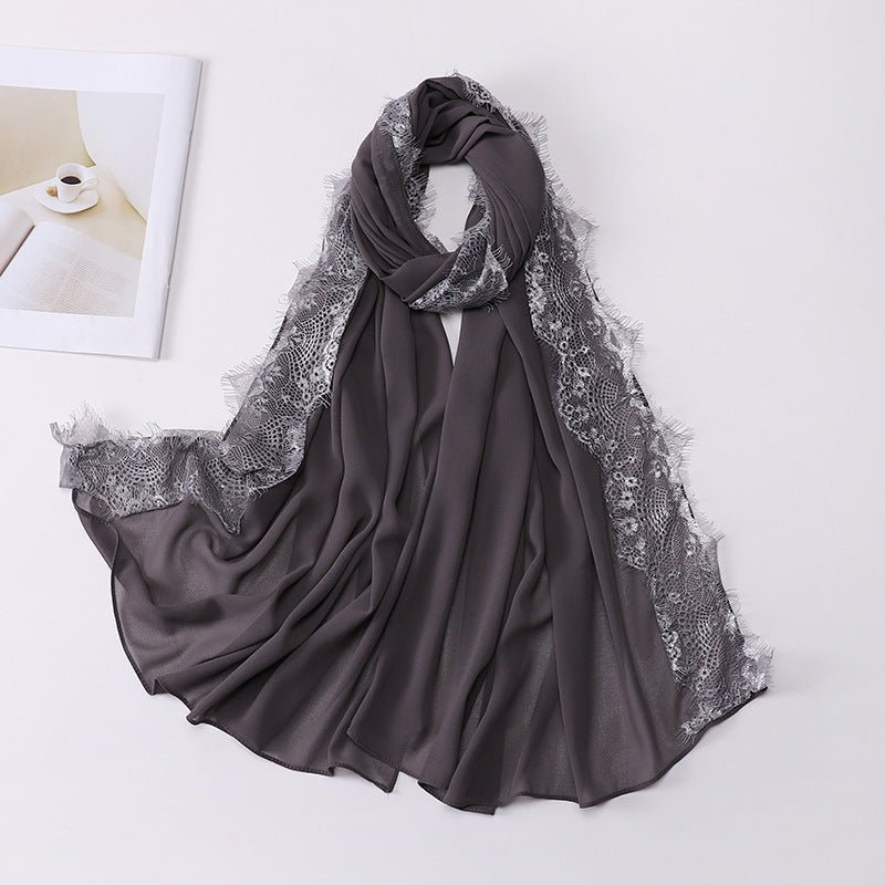 Pearl Chiffon Hijab with Lace Trim (MH218)