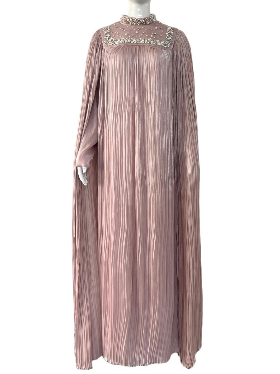 Pearl & Crystal Beaded Pleated Chiffon Maxi Gown(MA441)