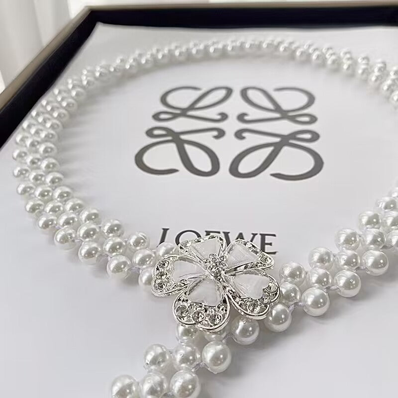Pearl Elastic Waist Belt | Rhinestone Flower Stretch Belt(MAC362)