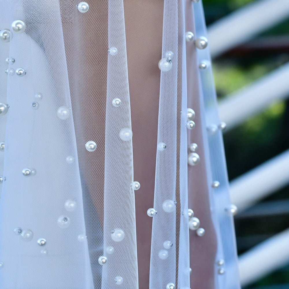 Pearl Embellished Bridal Cape(MAC374)