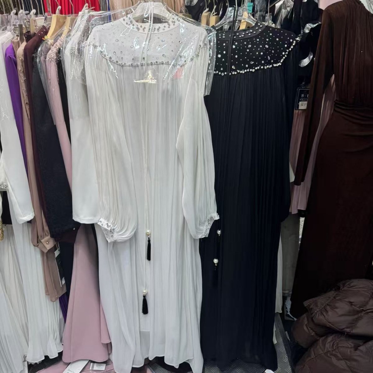 Pearl Embellished Yoke Maxi Dress(MS385)
