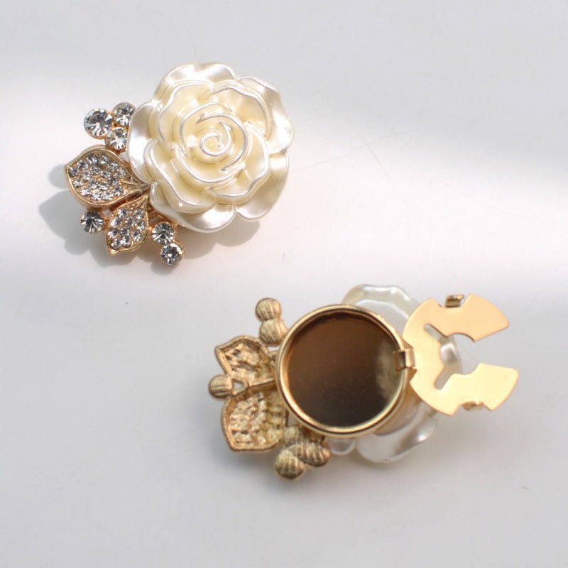 Pearl Rose Button Covers | Rhinestone Leaf Decorative Clips(MAC360)