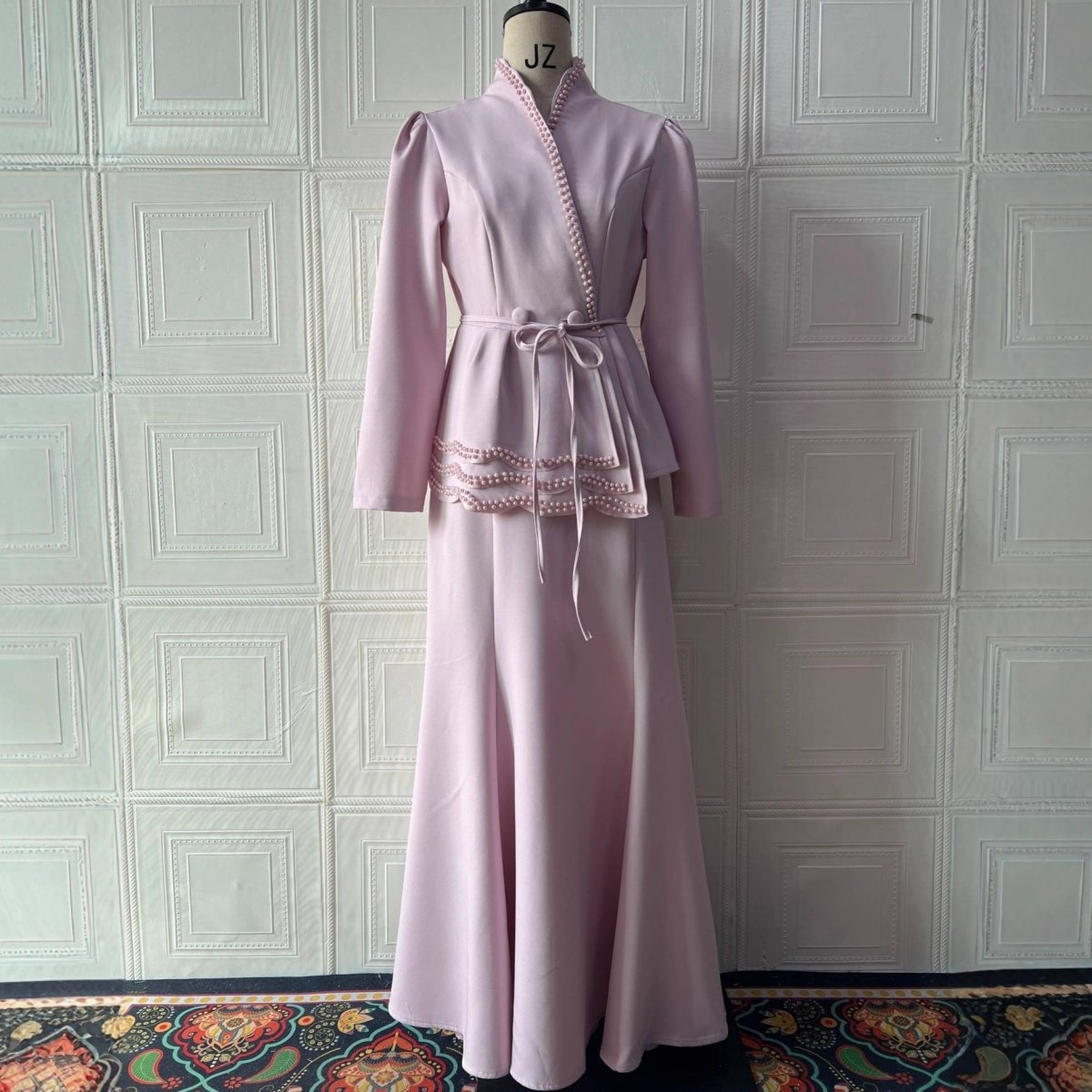 Pearl-Trimmed Blazer & Skirt Set(MS249)
