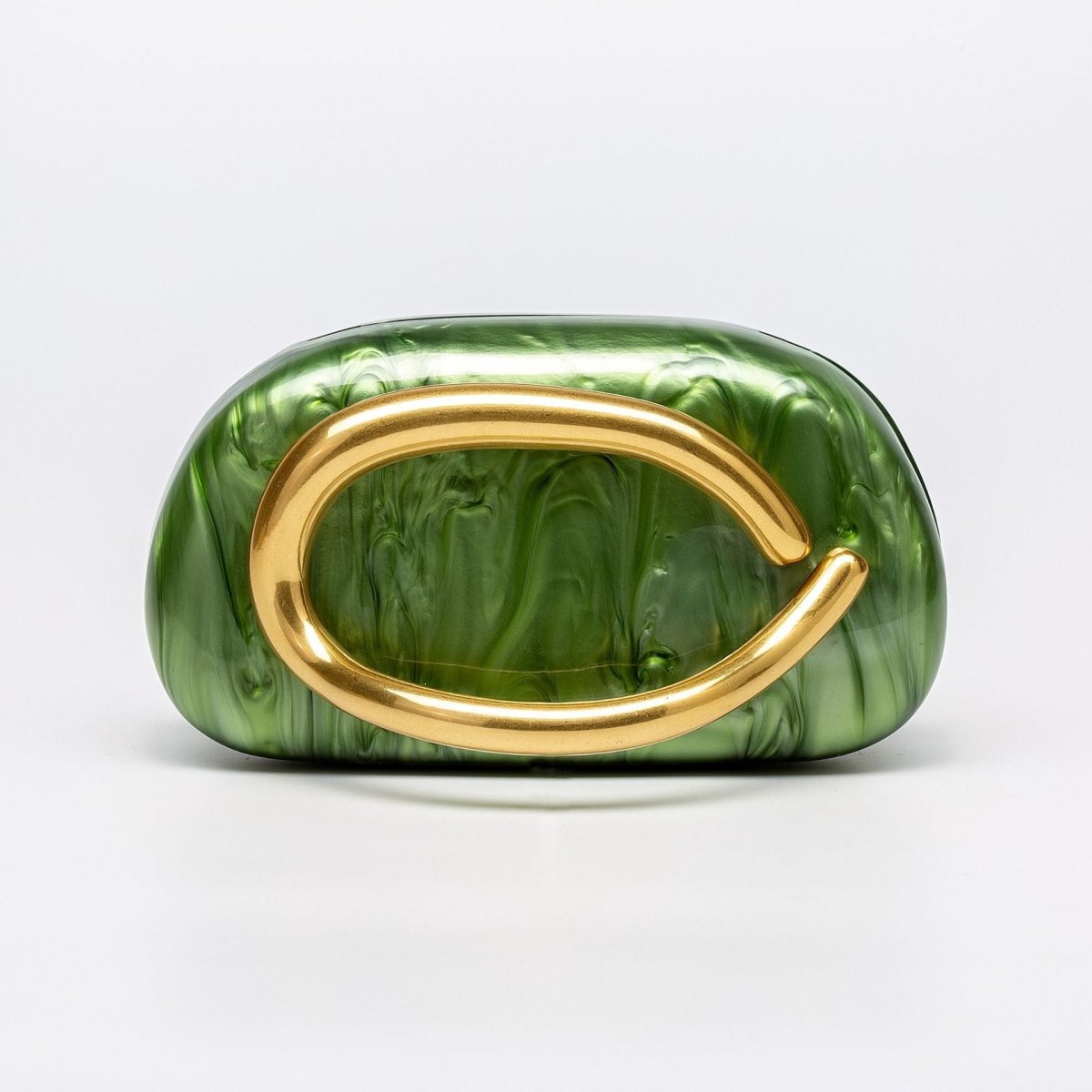 Pearlized Acrylic Gold-Tone Ring Handle Evening Bag - Wedding Banquet Shoulder Messenger Purse (MAC250)