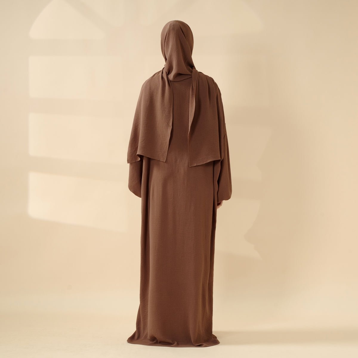 Cocoon-Cut Crepe Abaya Perfect For Umrah With One-Piece Hijab Attached (MA143)