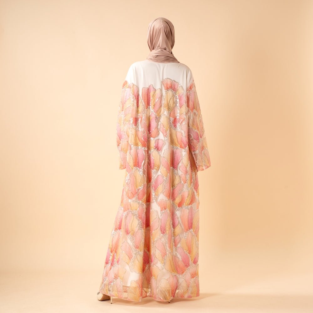 Petal Glow Hand-Embroidered Open Abaya — Secret Garden Series (MOA295)