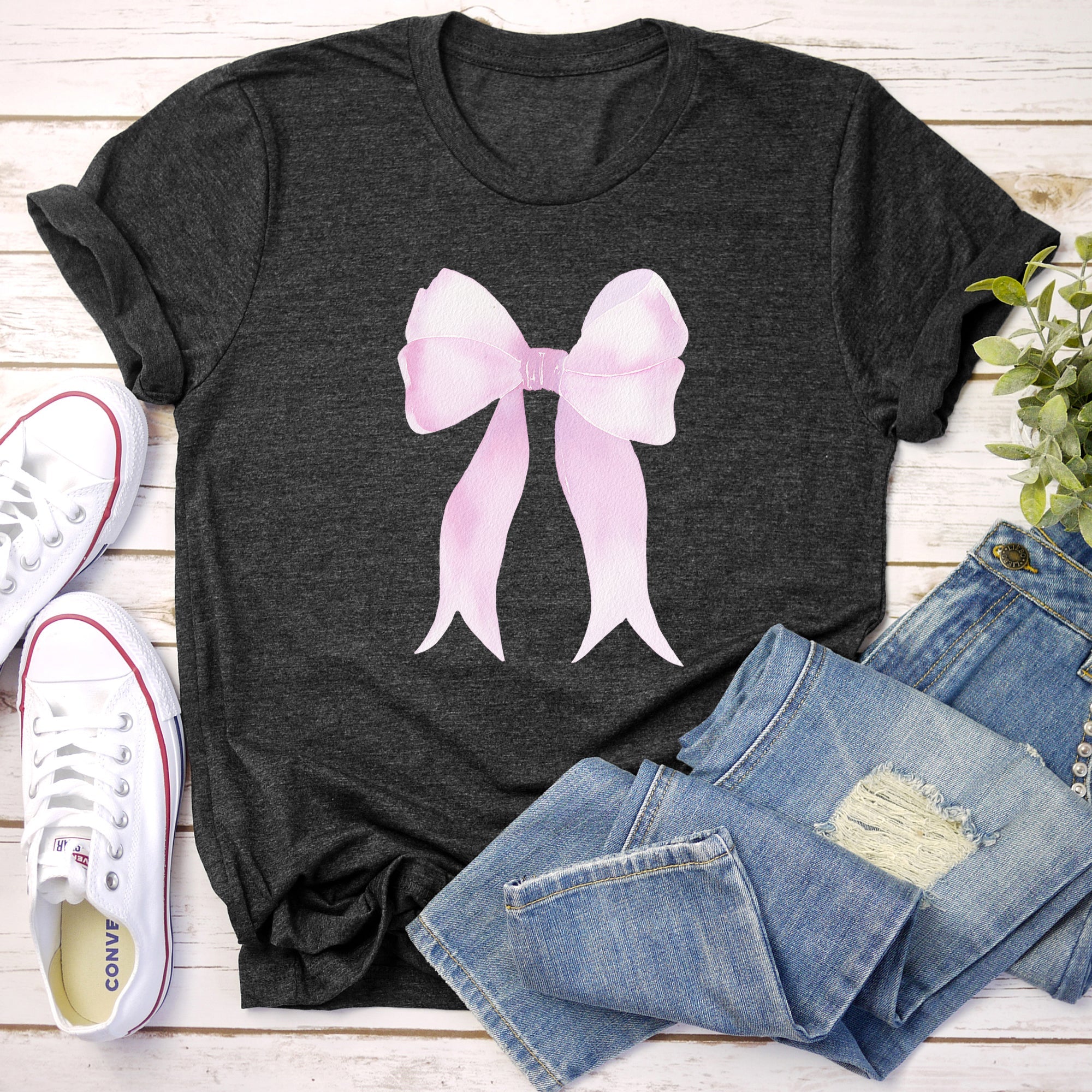 Pink Ribbon Coquette Bow Design Soft Look Valentine All Day Comfort Fabric Graphic Tee