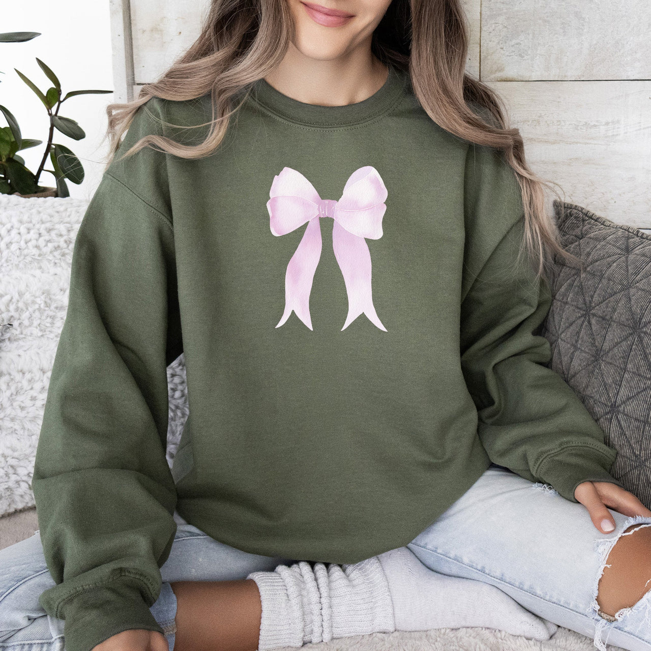Pink Ribbon Coquette Bow Valentine's Day Romantic Ribbon Motif Graphic Sweatshirt
