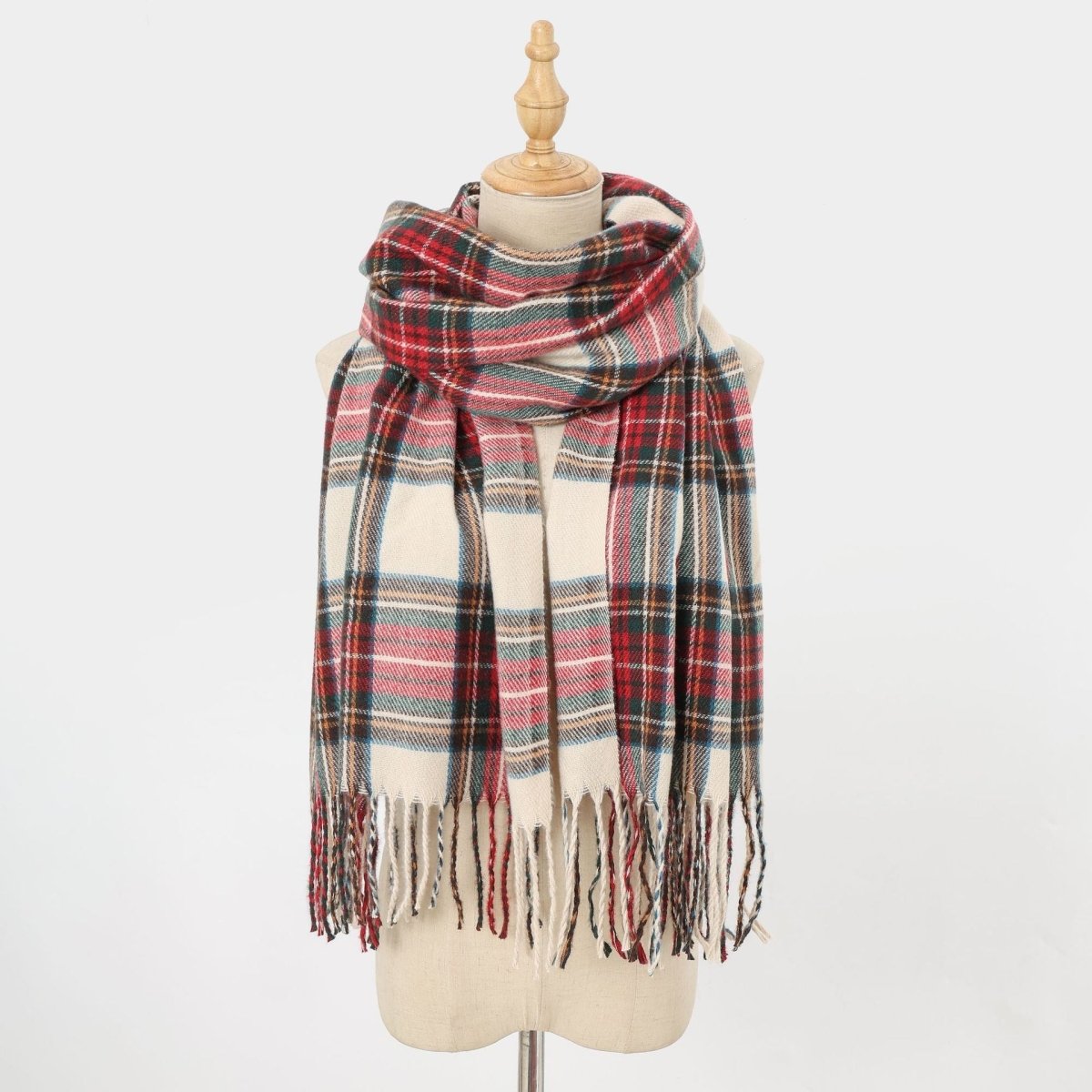 Plaid Fringe Scarf Faux Wool Warm Winter Fashion Accessory (MAC332)