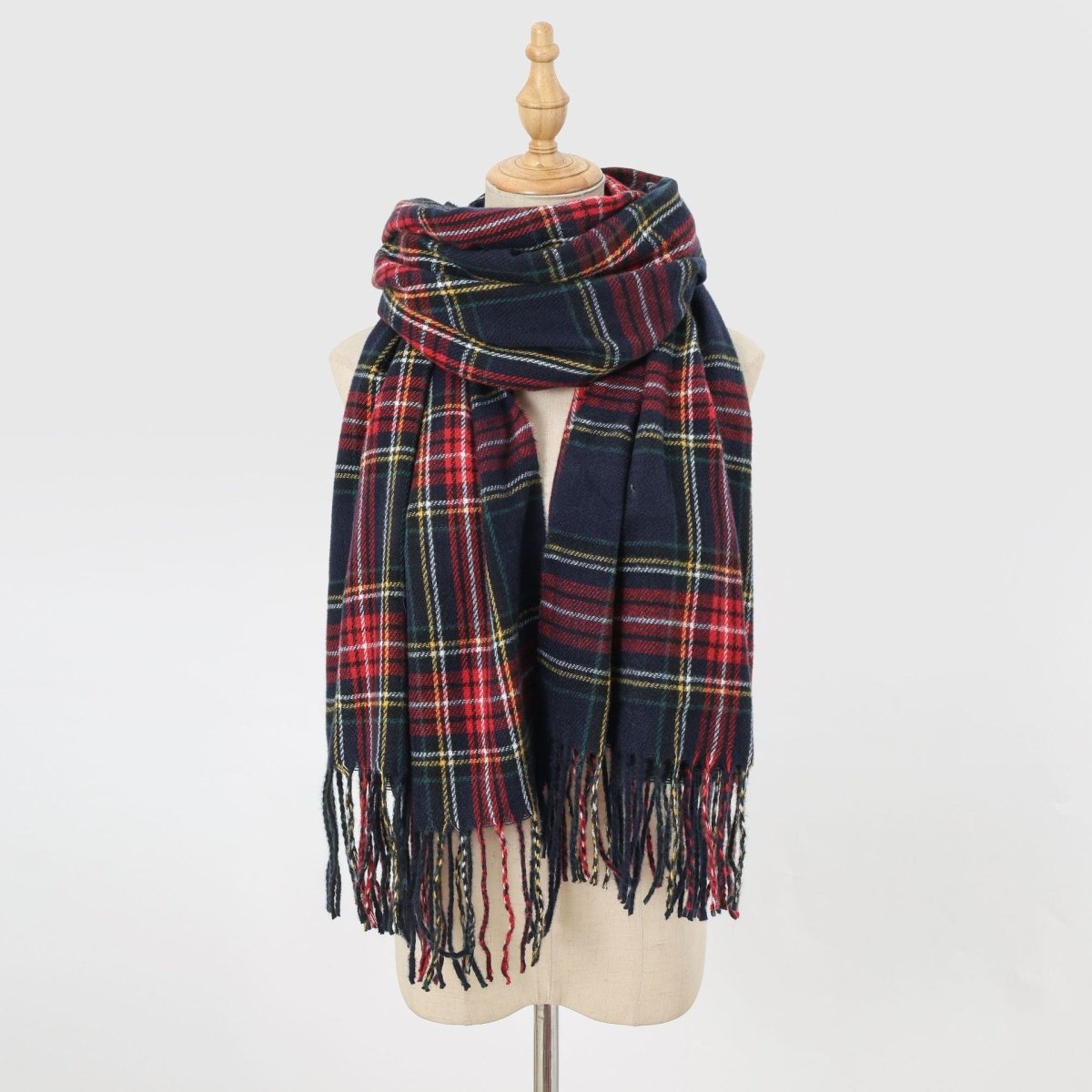 Plaid Fringe Scarf Faux Wool Warm Winter Fashion Accessory (MAC332)