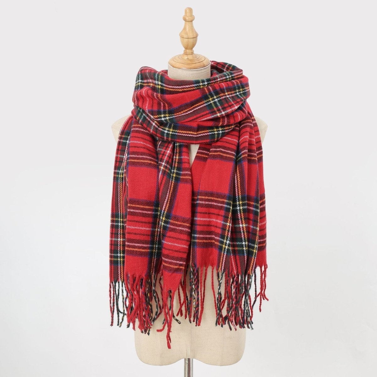 Plaid Fringe Scarf Faux Wool Warm Winter Fashion Accessory (MAC332)