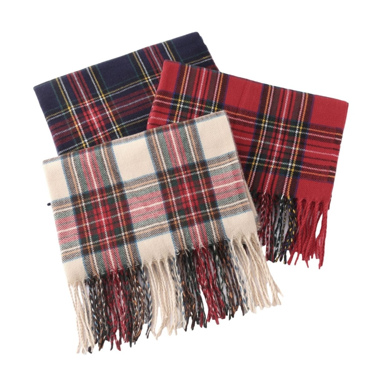 Plaid Fringe Scarf Faux Wool Warm Winter Fashion Accessory (MAC332)