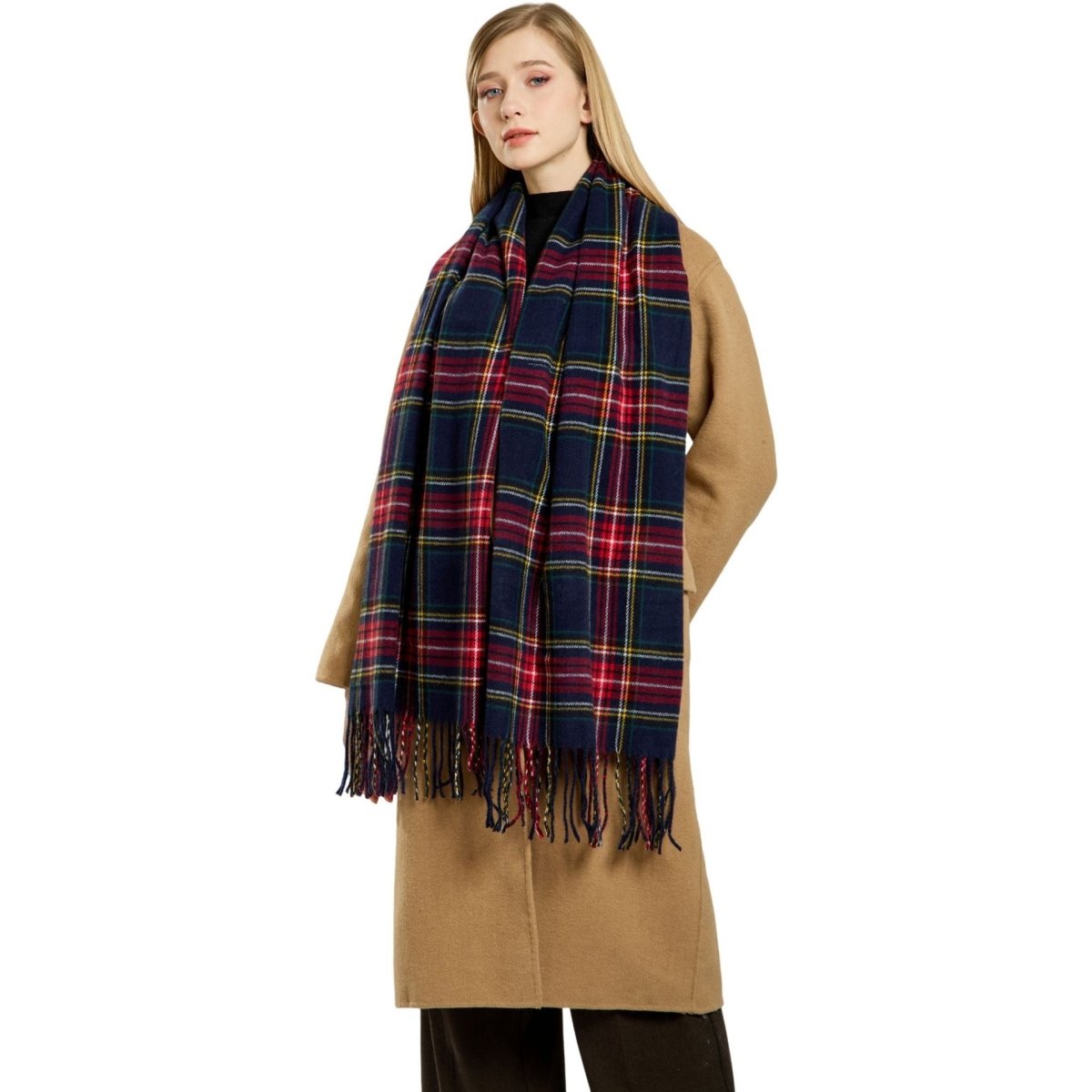 Plaid Fringe Scarf Faux Wool Warm Winter Fashion Accessory (MAC332)