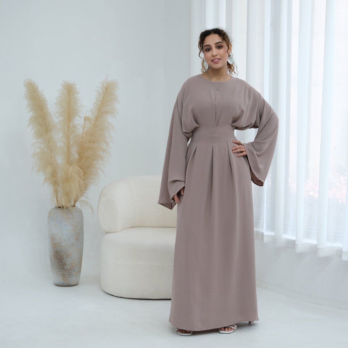 Pleated Batwing Sleeve Maxi Dress(MS453)