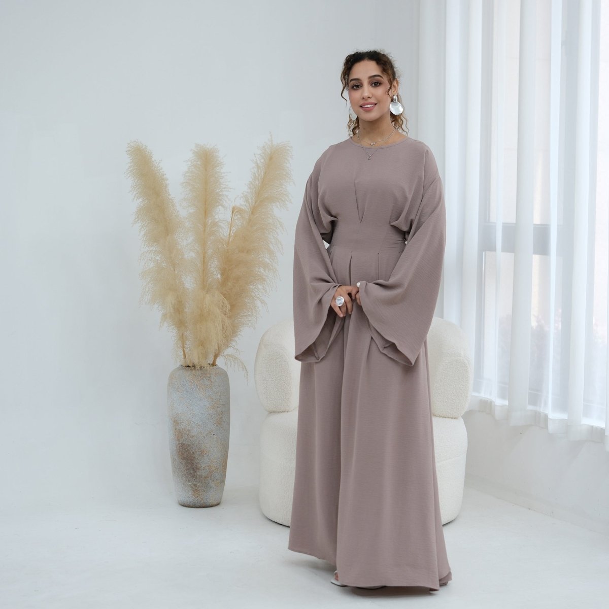 Pleated Batwing Sleeve Maxi Dress(MS453)