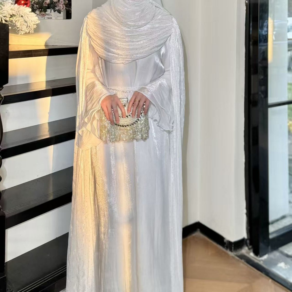 Pleated Cape Sleeve Abaya Maxi Dress(MA430)