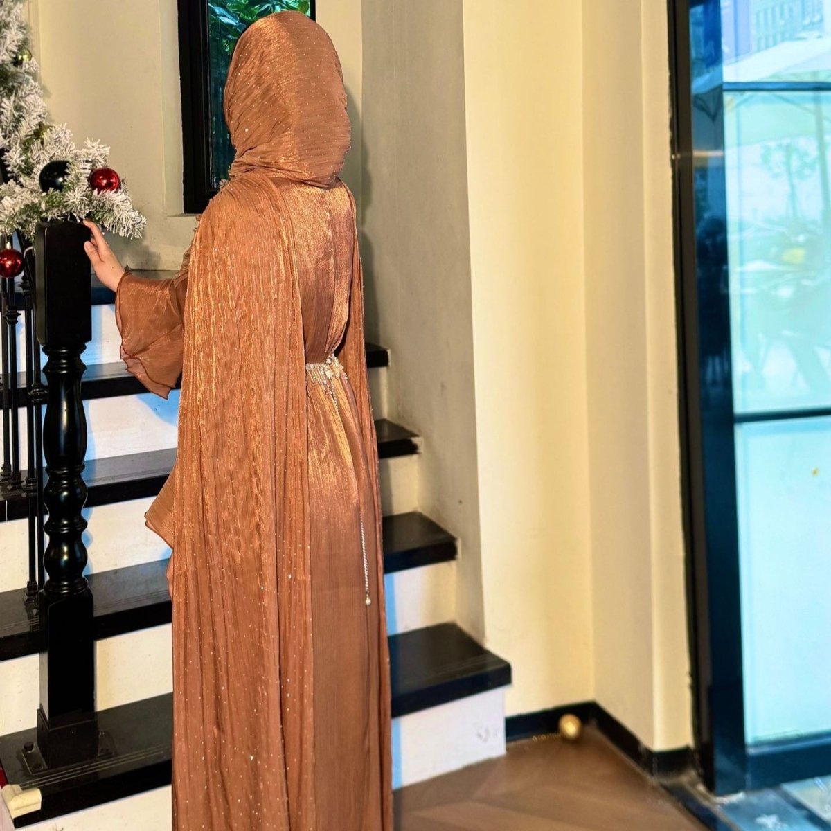 Pleated Cape Sleeve Abaya Maxi Dress(MA430)