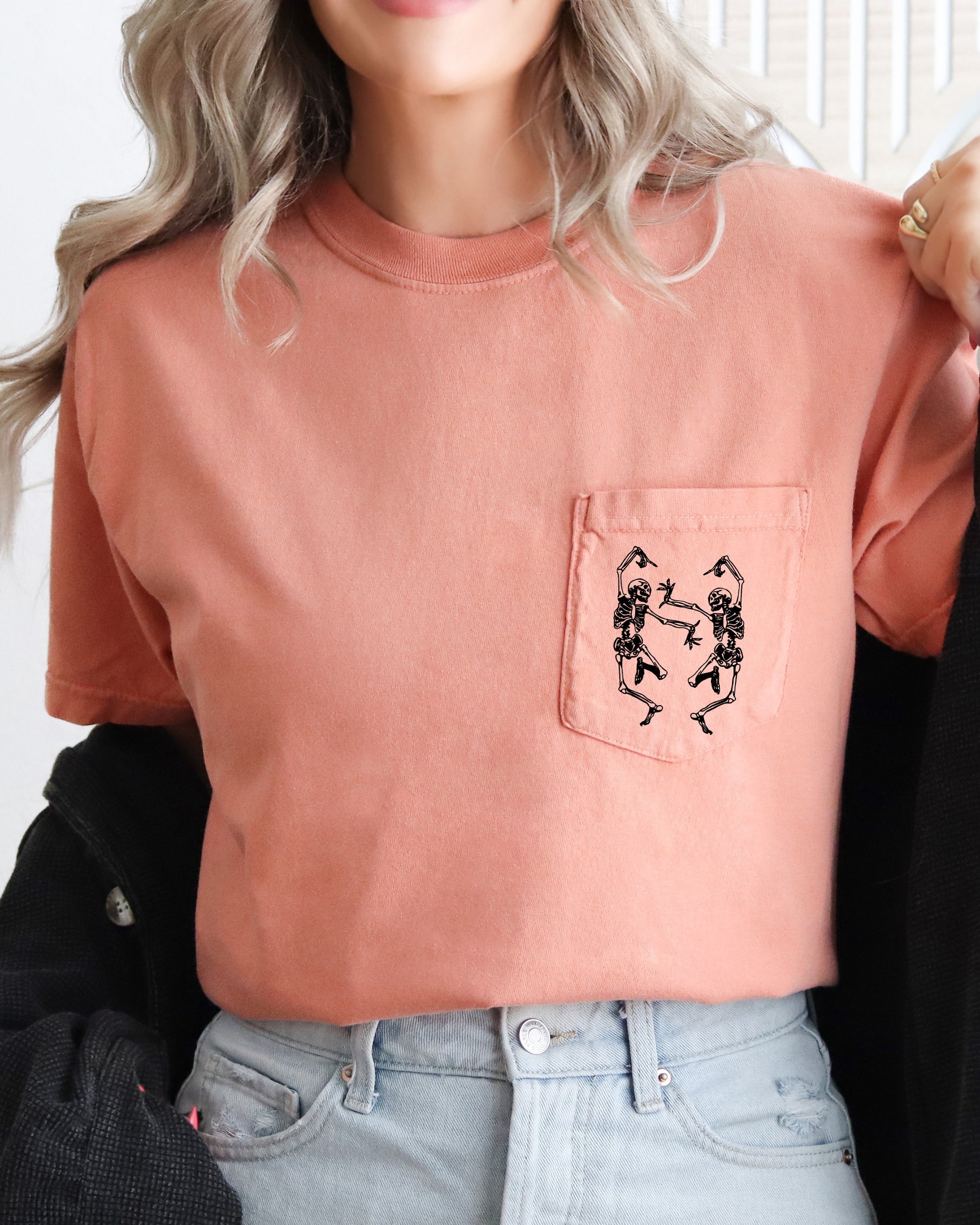 Dancing Skeletons, Halloween Comfort Colors Tee Graphic Tee On 100 Percent Cotton Ring-Spun Fabric