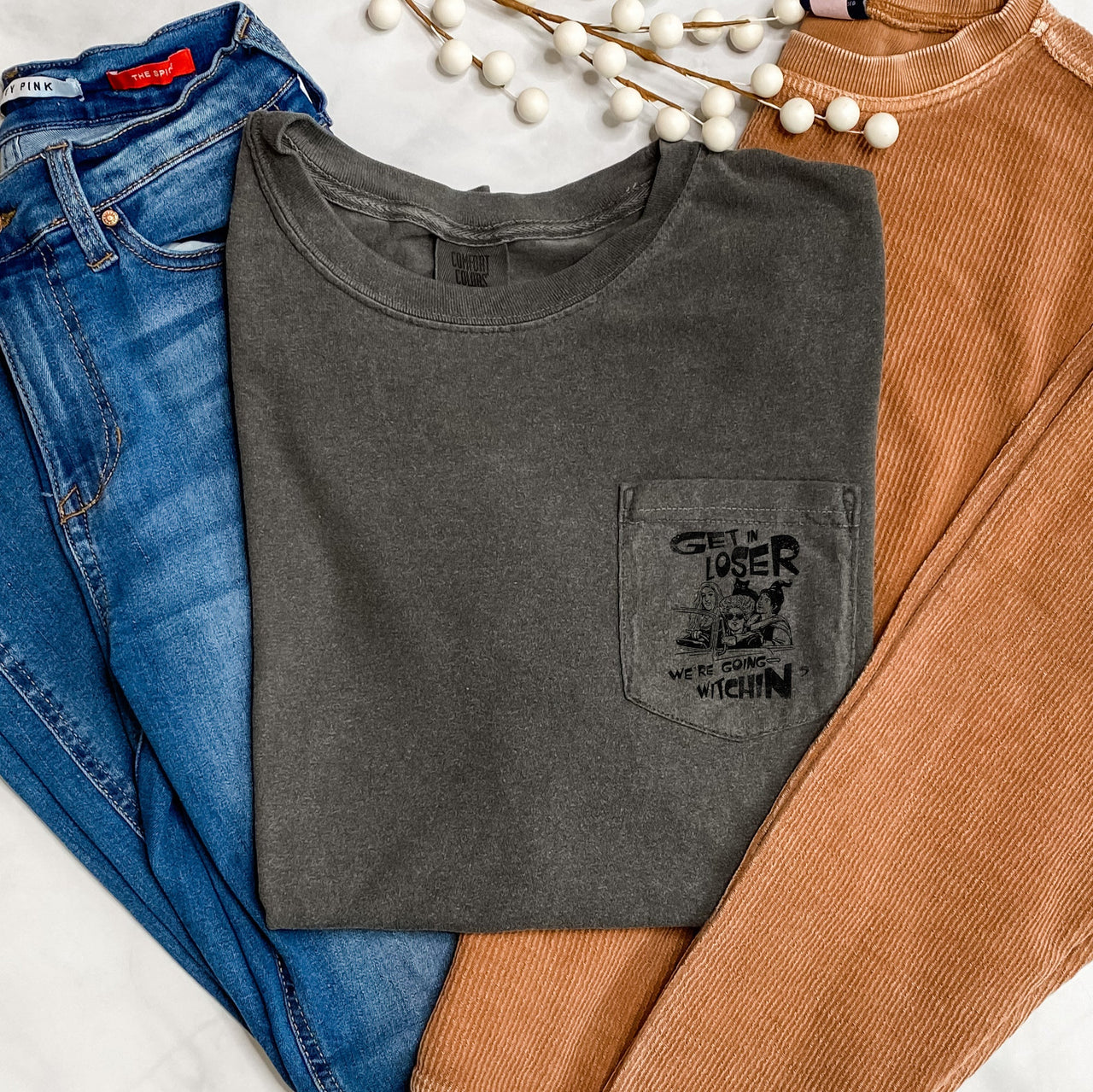 We're Going Witchin' Halloween Pocket Limited Edition Premium Comfort Colors Tee