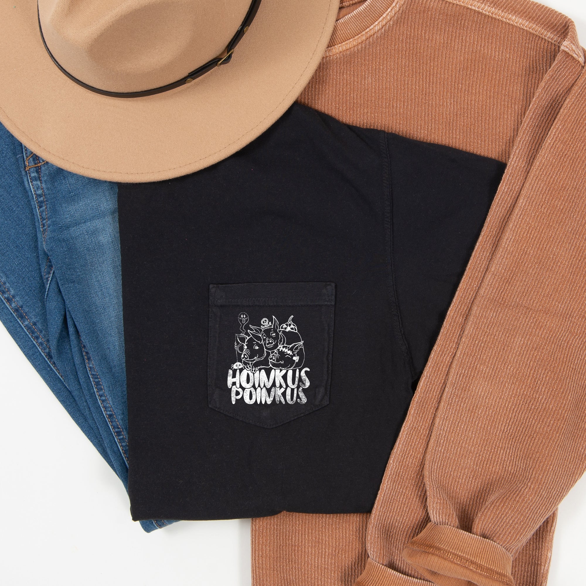Hoinkus Poinkus Halloween Pocket Design With Spooky Pocket Scene And Playful Characters Comfort Colors Tee