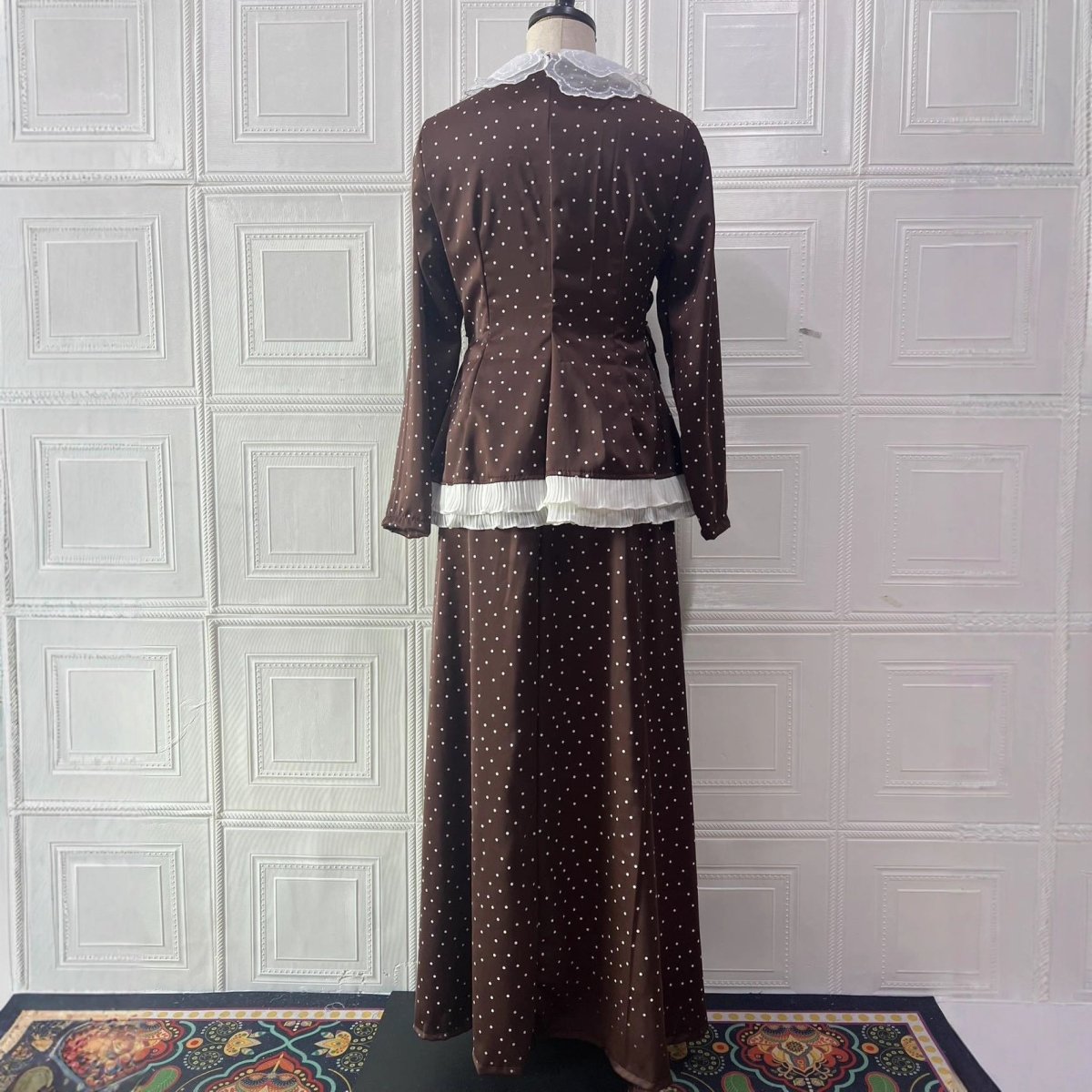 Polka Dot Blazer & Skirt Set | Lace Trim Two-Piece Outfit(MS248)