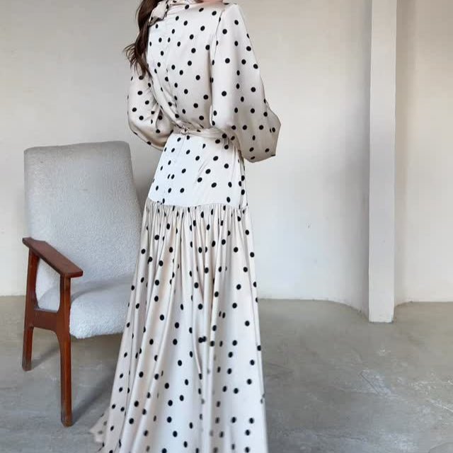 Polka Dot Satin Maxi Dress(MS449)