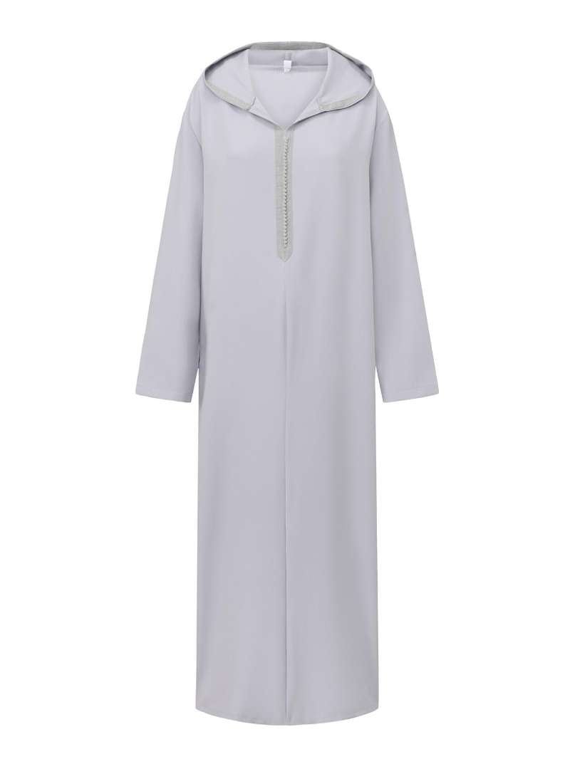 Premium Black Hooded Long Modest Muslim Robe Thobe for Men (MT029)