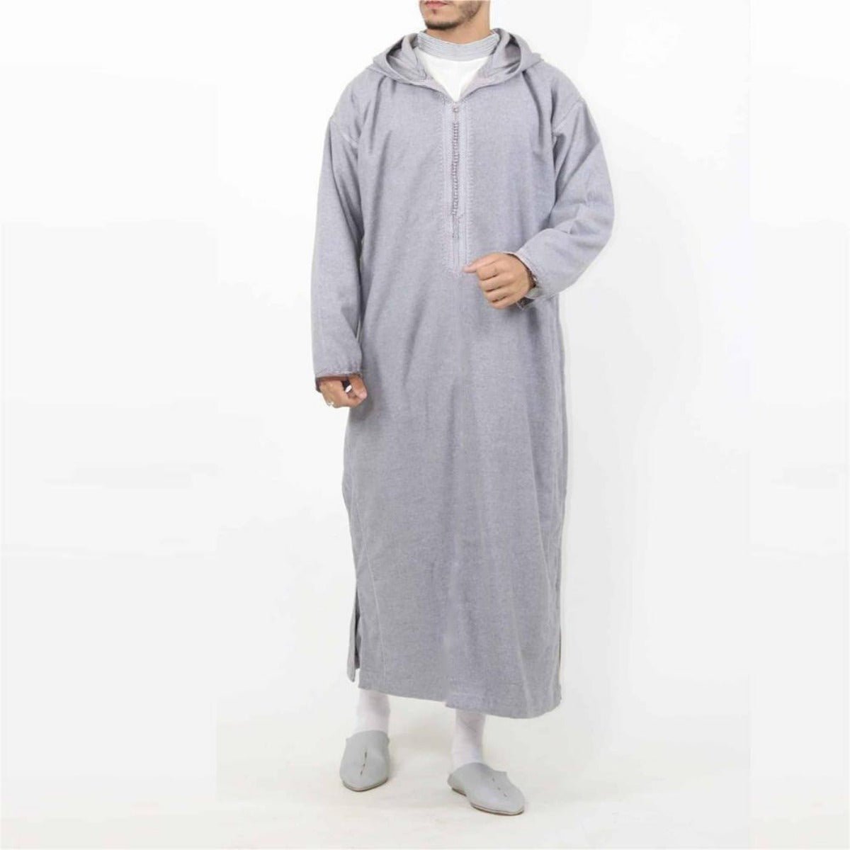 Premium Black Hooded Long Modest Muslim Robe Thobe for Men (MT029)