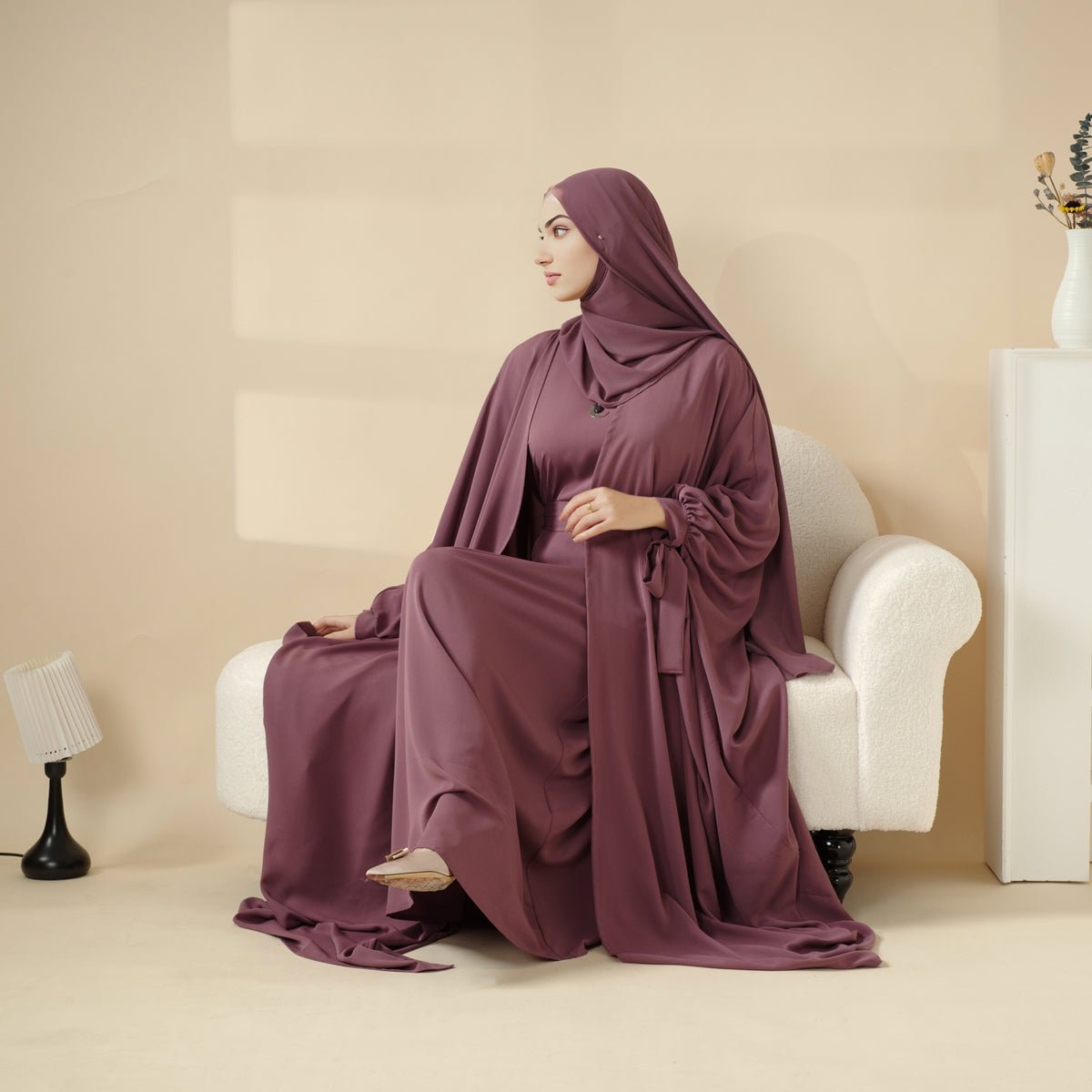 5-Piece Set Farasha Abaya, Premium Farasha Textured Open Abaya (MOA095)