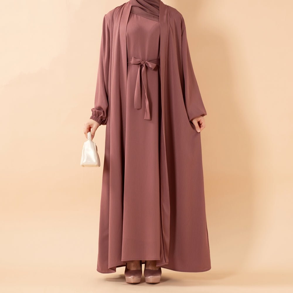 Premium Nida Zoom Open Abaya 3-Piece Set (MOA239)