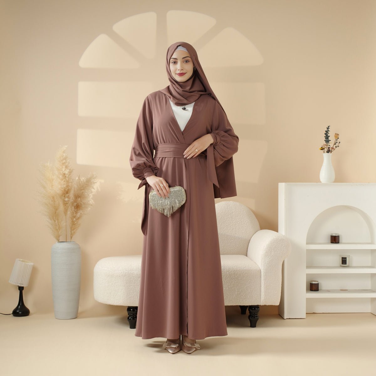Premium Ribbon Sleeve Abaya: An Elegant Four-piece Abaya Set (MOA105)