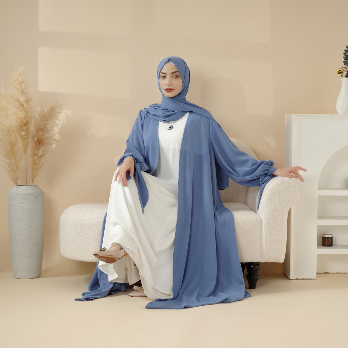 Premium Ribbon Sleeve Abaya: An Elegant Four-piece Abaya Set (MOA105)