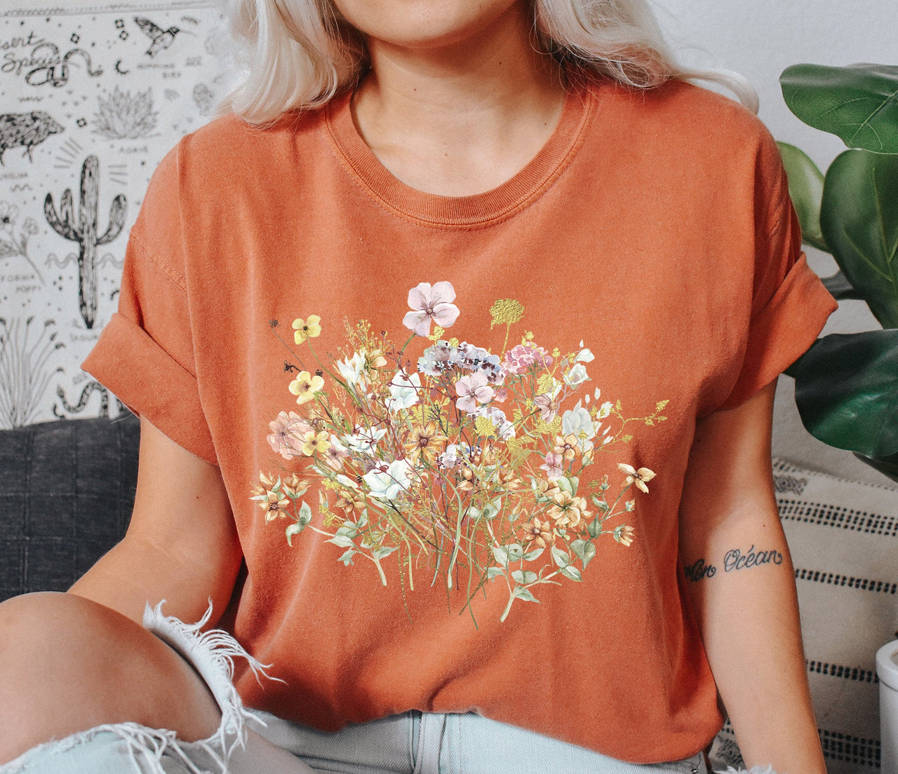 Wildflower Mix Floral Boho Dream Print Evening Meadow Artwork Comfort Colors Tee