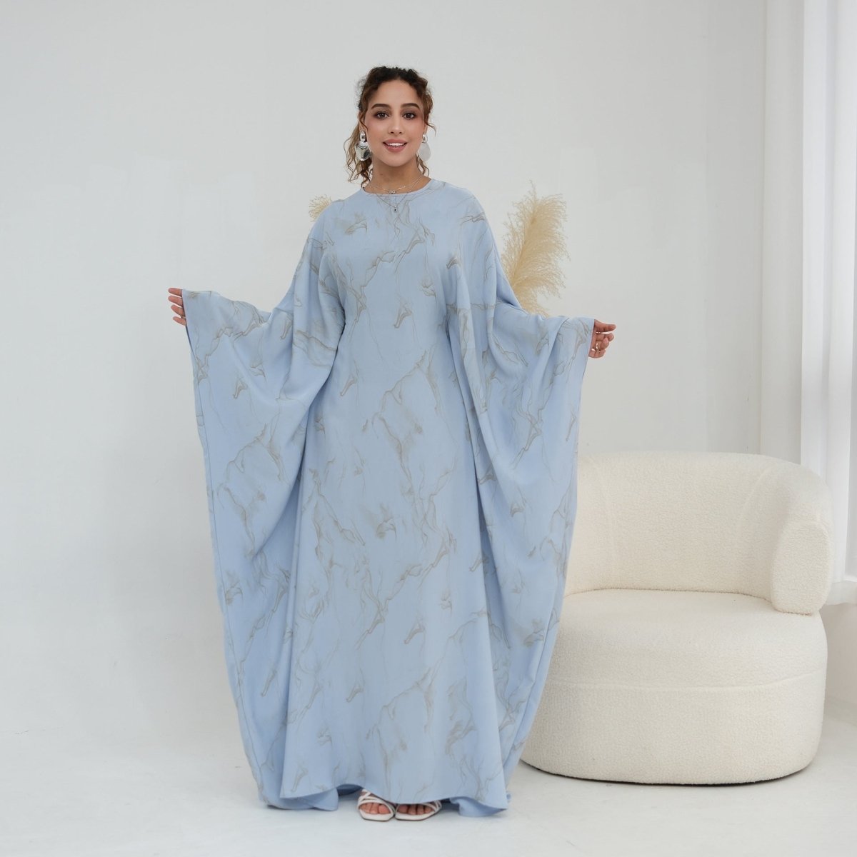 Print Batwing Sleeve Maxi Dress(MA446)