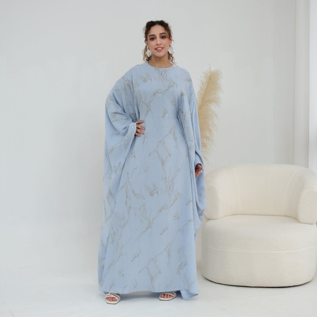 Print Batwing Sleeve Maxi Dress(MA446)