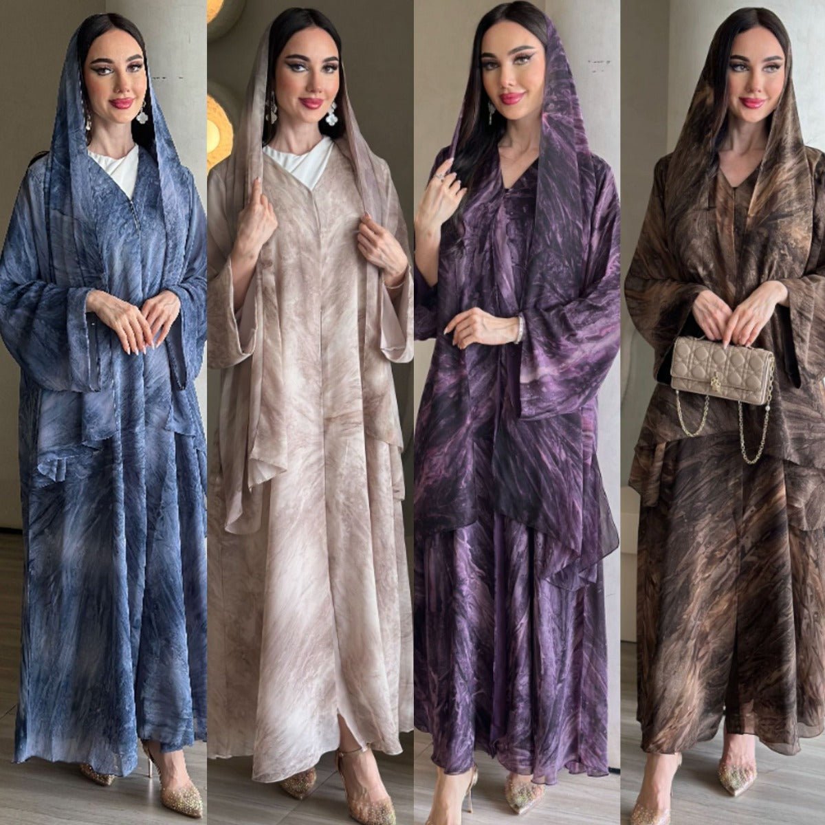 Printed Cardigan Abaya Collection | Modest Luxury Loungewear Feather-Print Robes (MOA194)