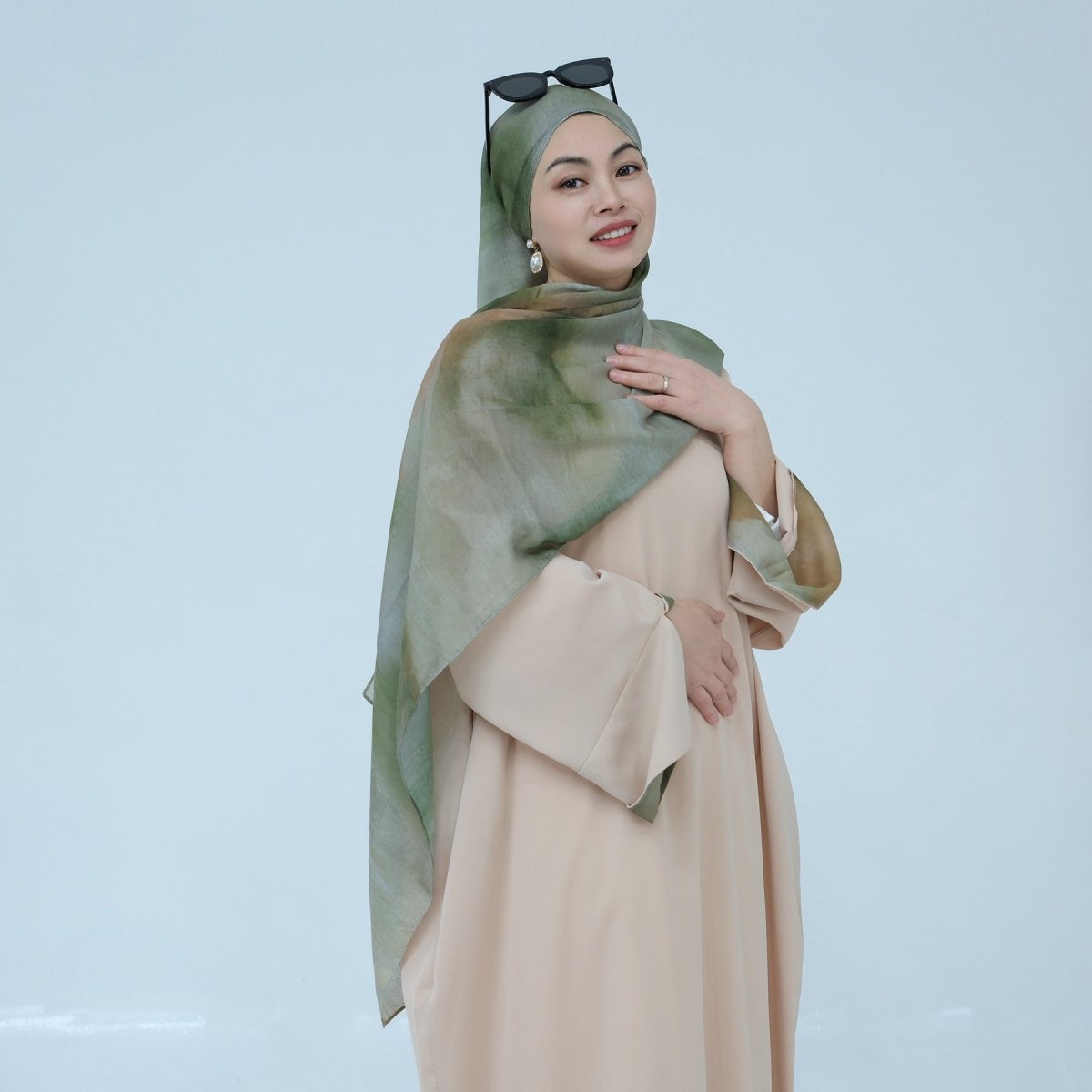Printed Cuff Nida Abaya & Hijab Set | Relaxed Pocket Maxi Dress Abaya (MA360)