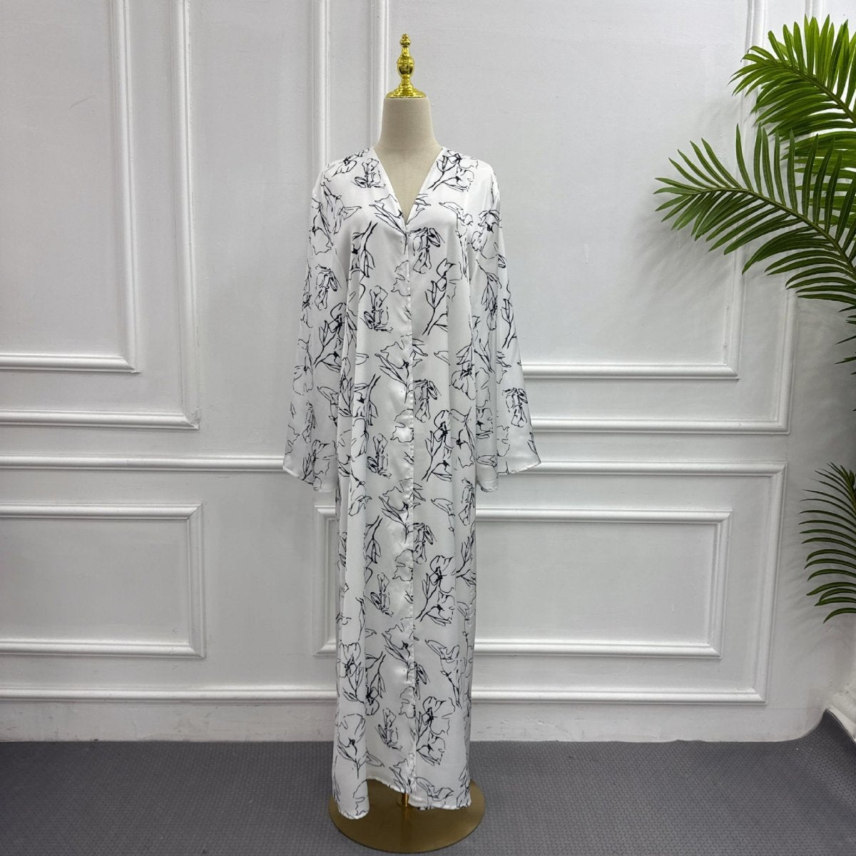 Printed Double-Layer Open Abaya & Hijab Set(MOA324)