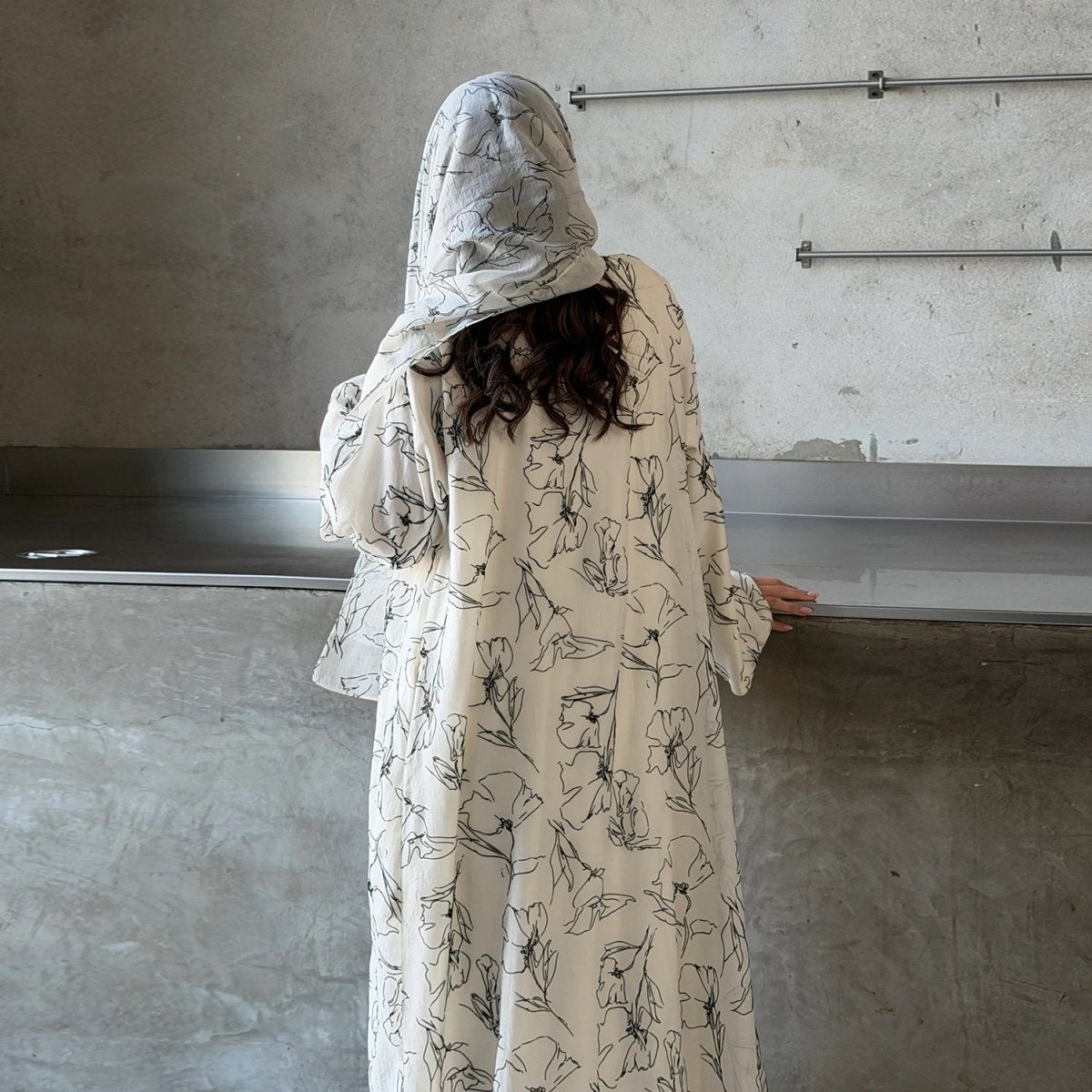 Printed Double-Layer Open Abaya & Hijab Set(MOA324)