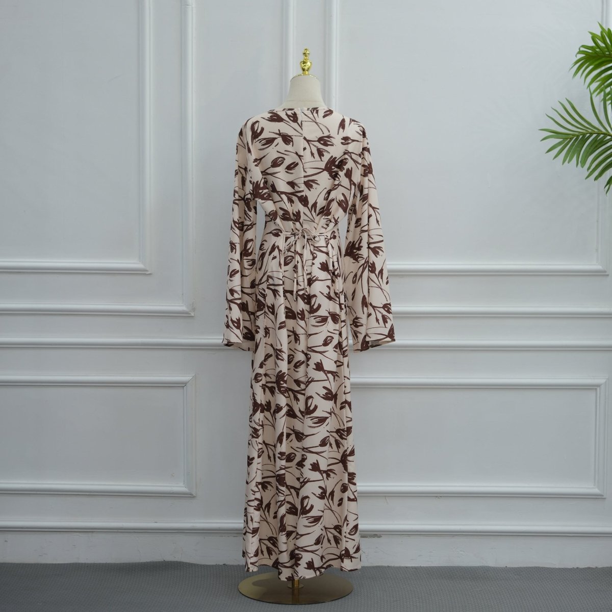 Printed Washed-Crinkle Bell Sleeve Maxi Dress(MS474)