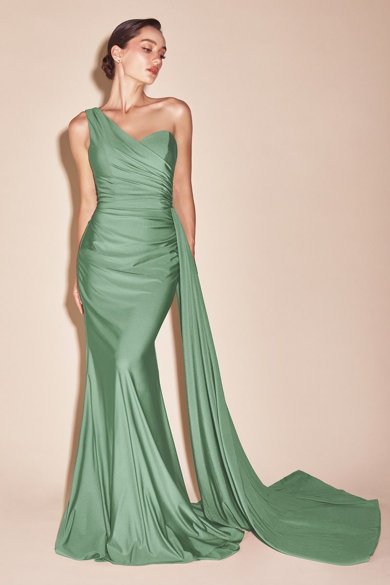 Ladivine PT004C Long Chic One Shoulder Stretch Satin Side Sash Gown