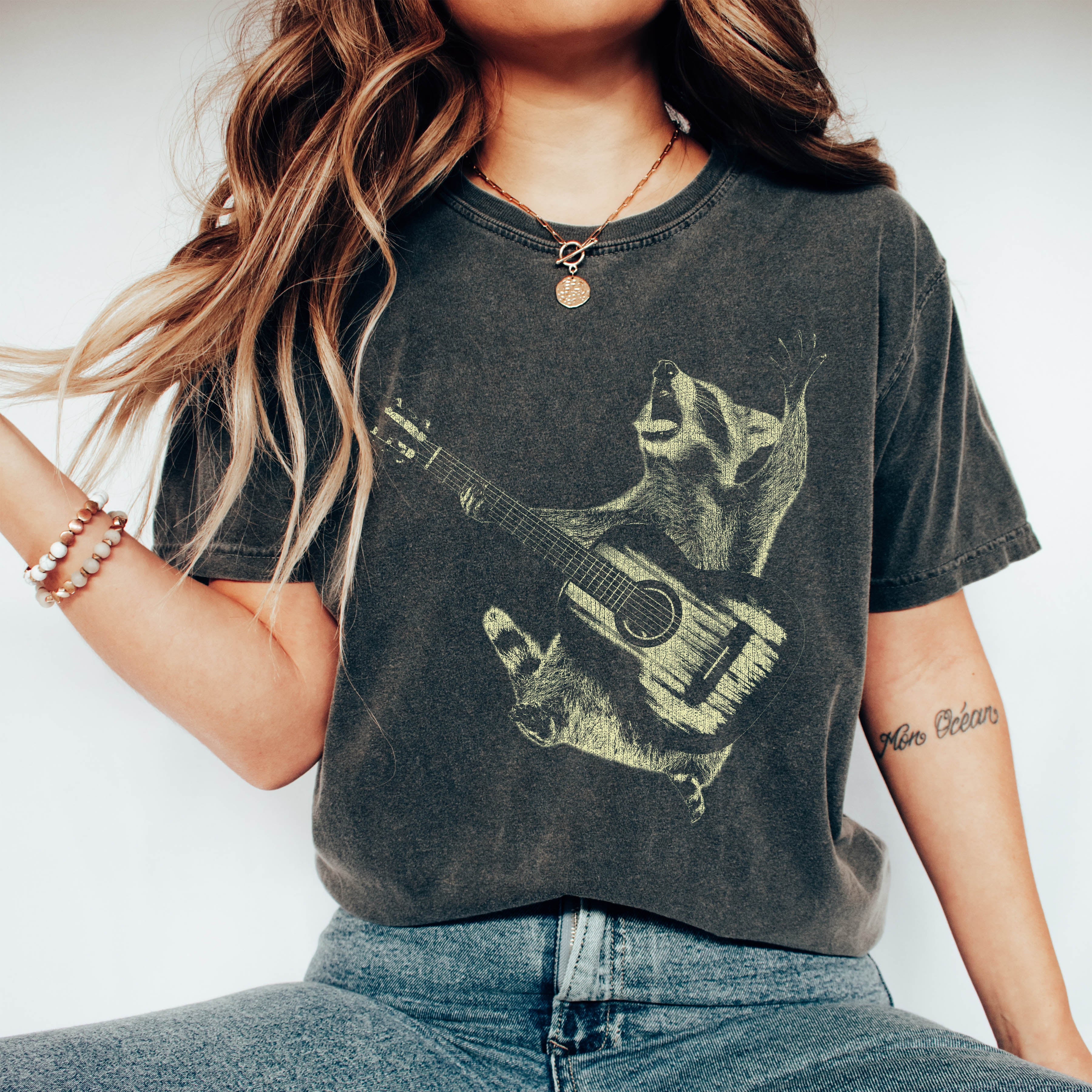 Raccoon Rocking Out Comfort Colors Tee