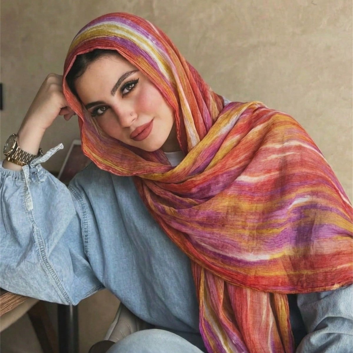 Rayon Gradient Tie-Dye Scarf  | Rayon Gradient Hijab (MH216)